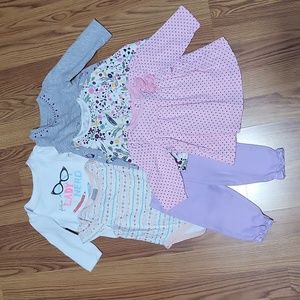 6 piece baby girl 3-6M clothing lot long-sleeved shirts onesies leggings pink